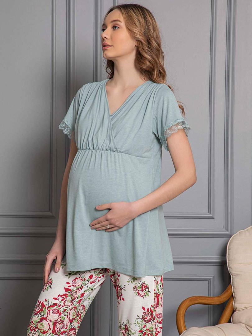 Пижама для беременных женская Limissi 22D642205SS1-1 зеленая S (доставка из-за рубежа)