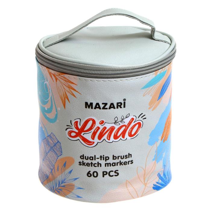 фото Набор двусторонних маркеров для скетчинга mazari lindo, 60 цветов, текстильный чехол