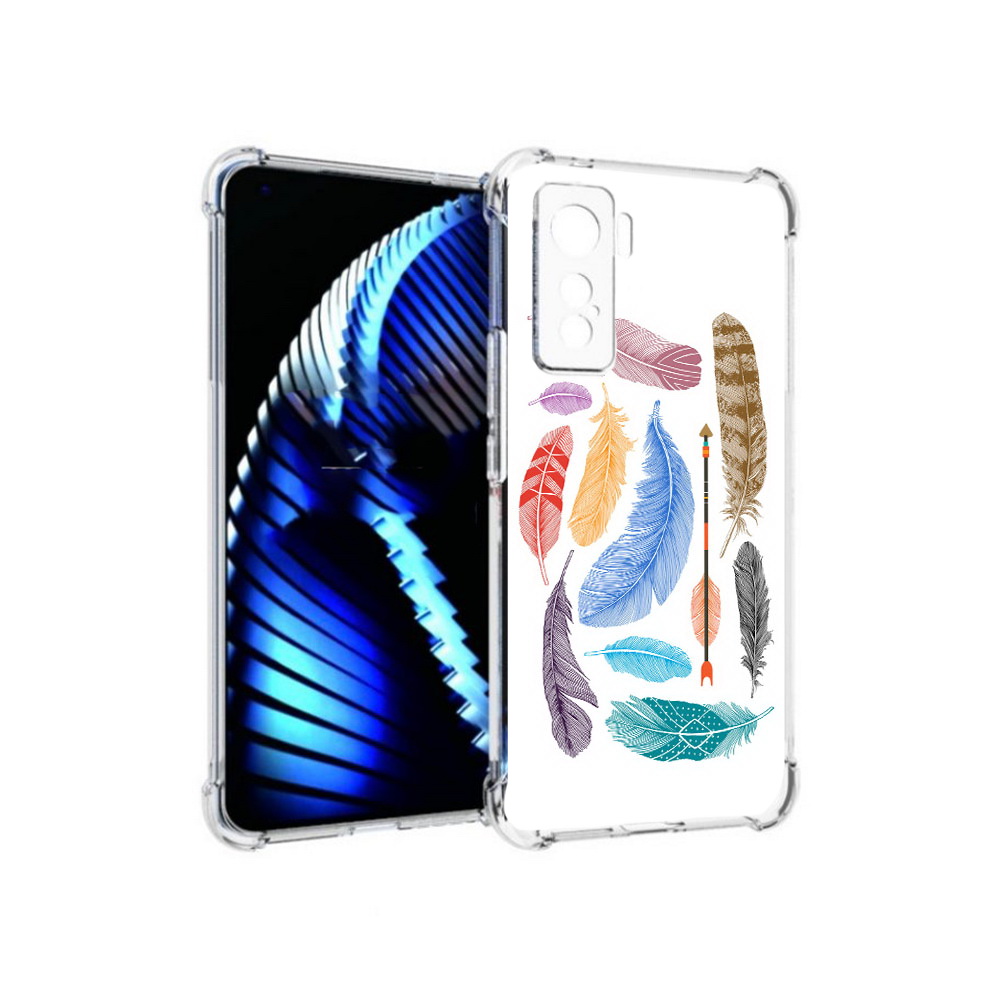 

Чехол MyPads Tocco для Vivo iQOO 5 разноцветные перья, Прозрачный, Tocco