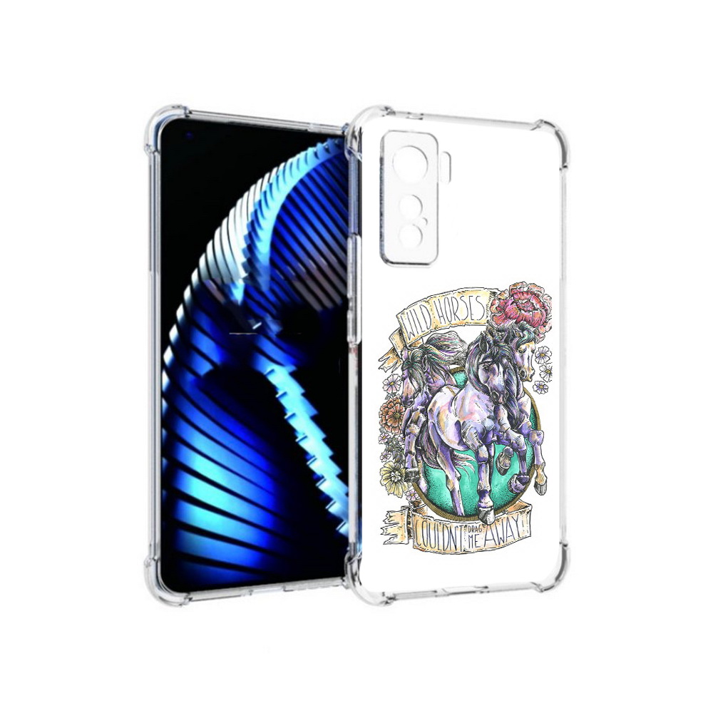 

Чехол MyPads Tocco для Vivo iQOO 5 рисунок коней в цветах, Прозрачный, Tocco
