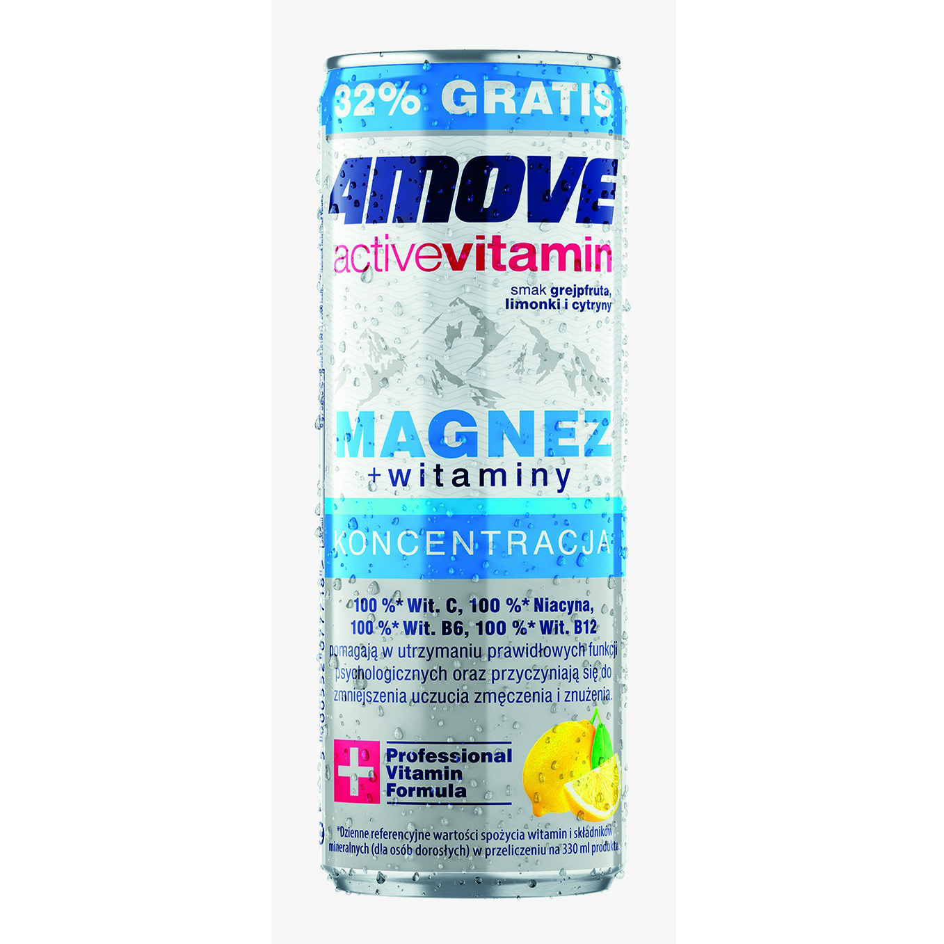 Вода 4Move магний + витамины газированная 0,33 л