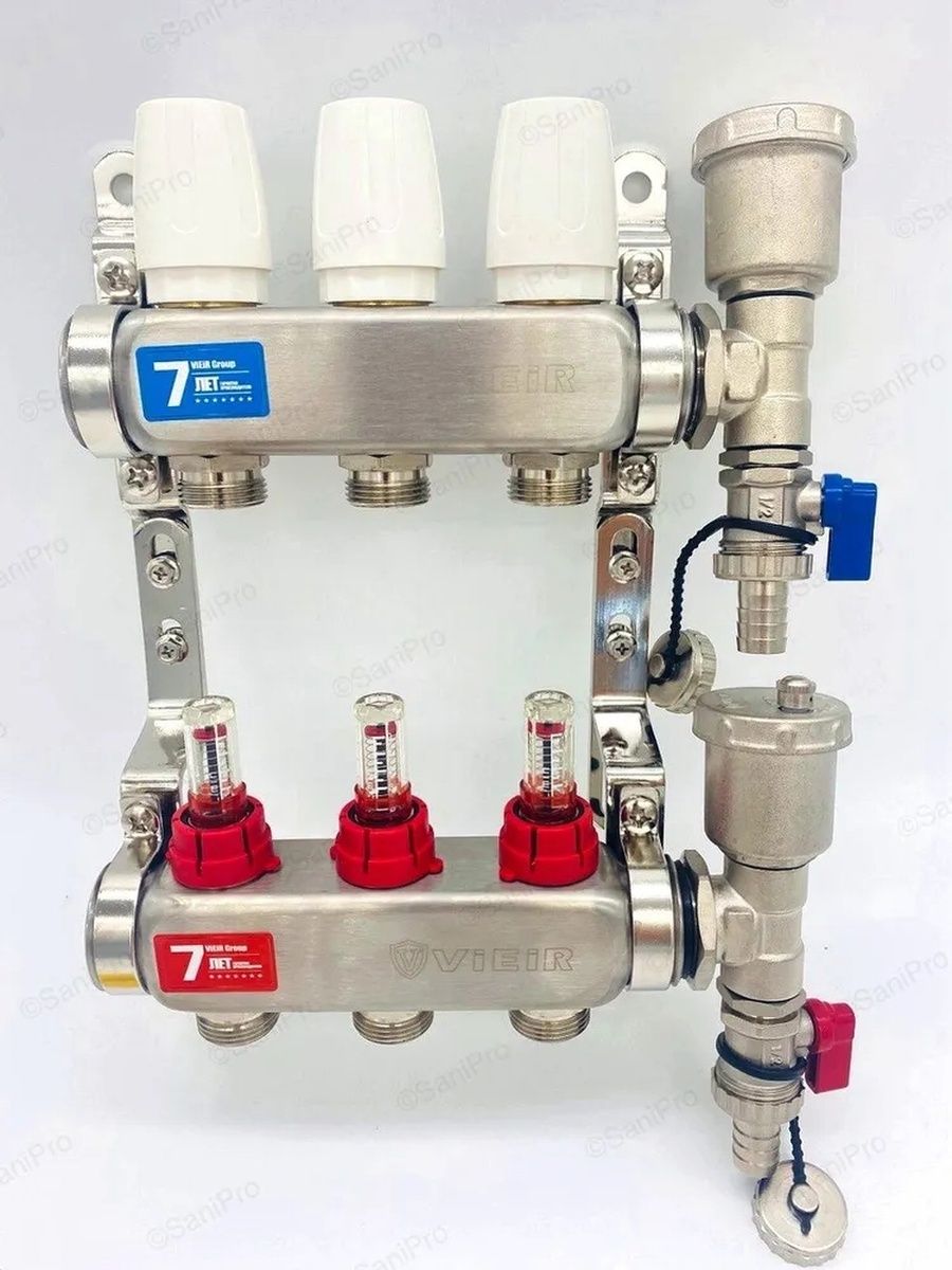 фото Коллекторная группа vieir 3-вых. с расходомерами, без кранов 1"*3/4", vr113a евроконус