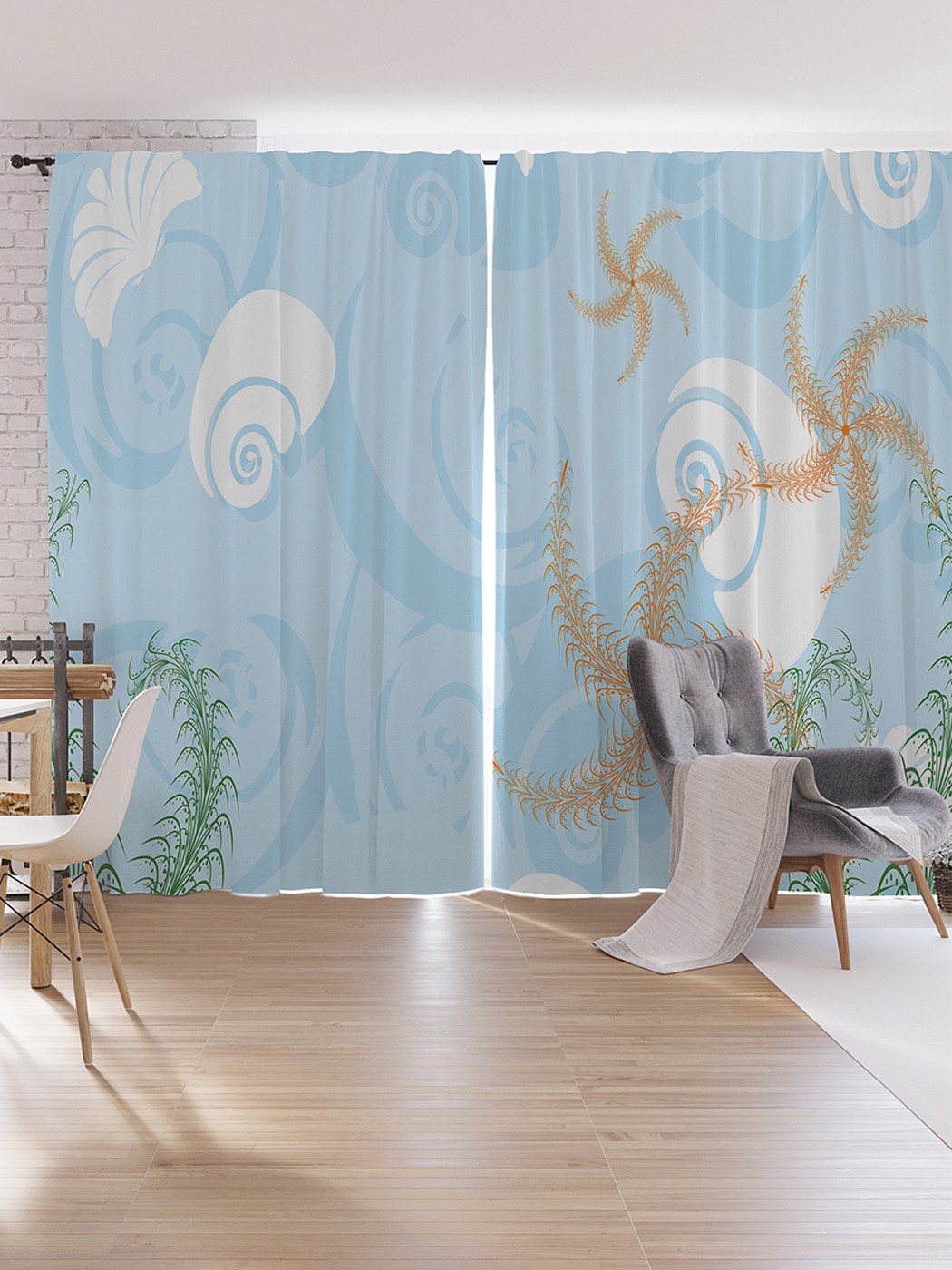 

Шторы под лён JoyArty "Небесные ракушки", серия Oxford DeLux, 340х265 см, Небесные ракушки