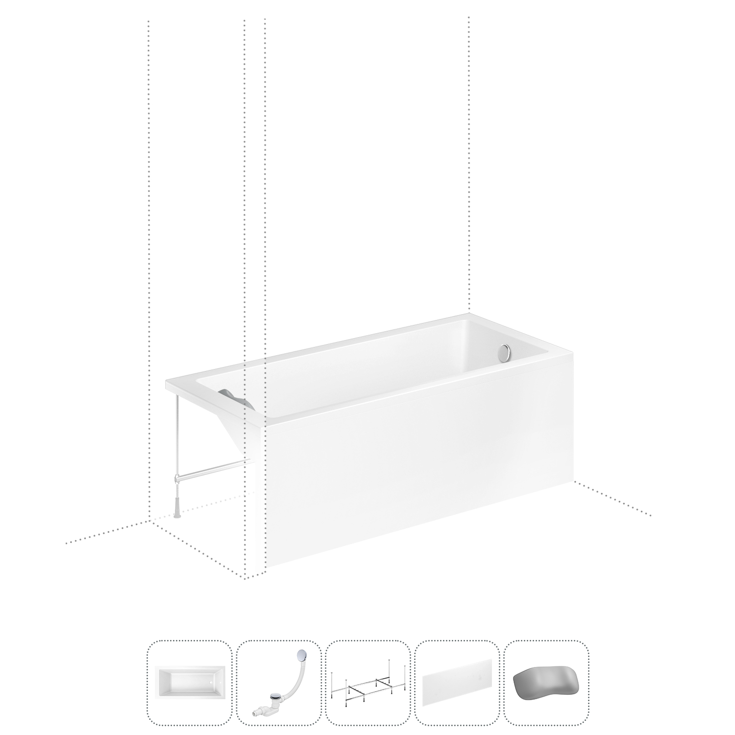 

Акриловая ванна 170x80 см Lavinia Boho Element 202011617 в наборе 5 в 1, Белый, bath_LB_sifon.Element.5v1