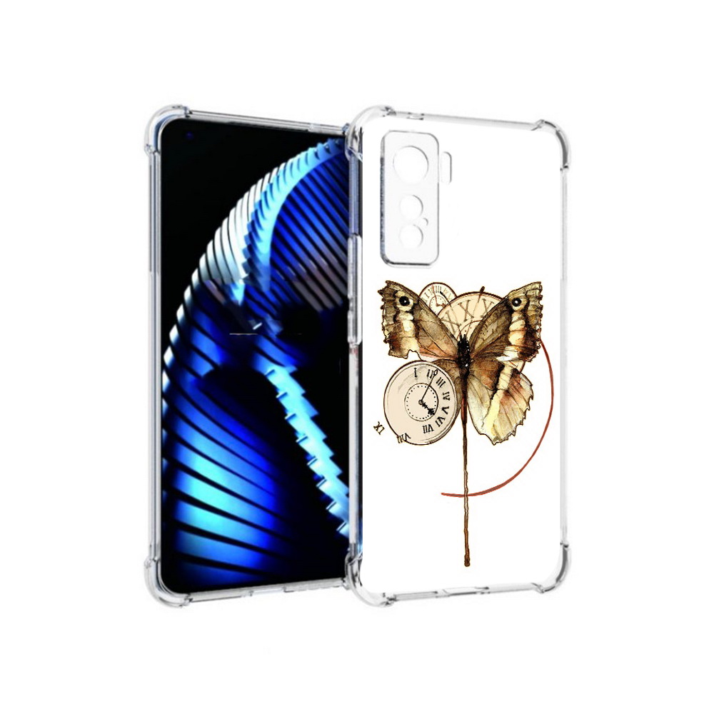 Чехол MyPads Tocco для Vivo iQOO 5 старинные часы с бабочкой