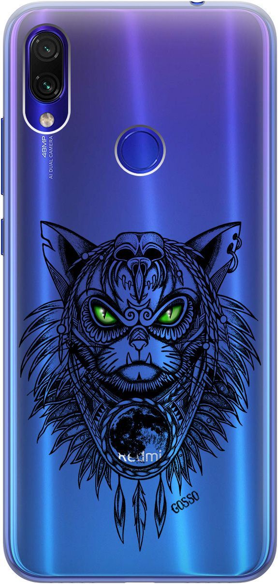 

Чехол на Xiaomi Redmi Note 7 "Shaman Cat" прозрачный, Прозрачный;черный, 711