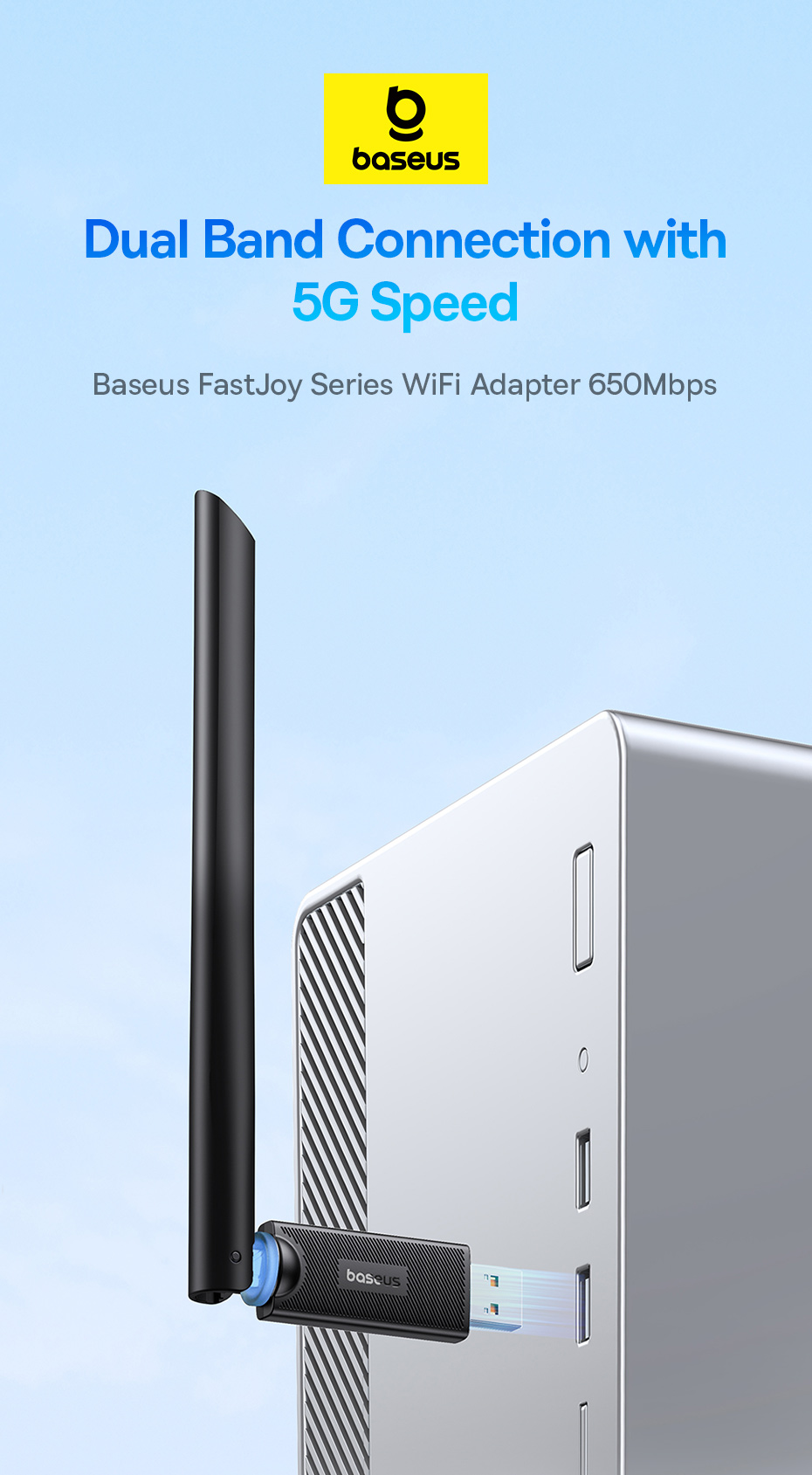 

Wi-Fi адаптер Baseus FastJoy Series 650MBPS HIGH SPEED BS-OH173 Black, Черный, BS-OH173