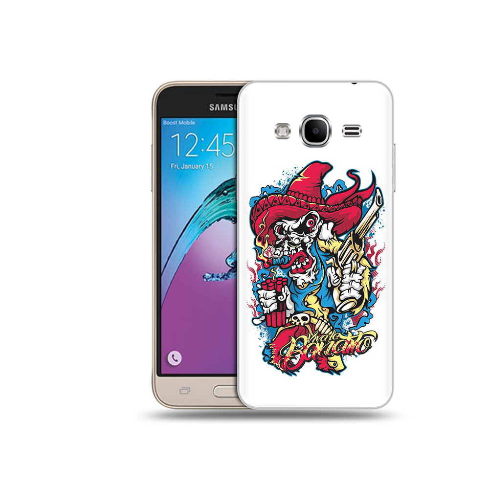 

Чехол MyPads Tocco для Samsung Galaxy J3 (2016) нарисованный скелет с писталетом, Прозрачный, Tocco