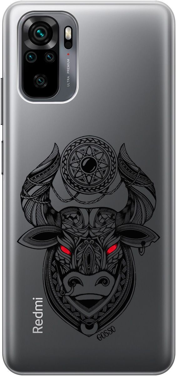 

Чехол на Xiaomi Redmi Note 10 "Grand Bull" прозрачный, Прозрачный;красный, 716