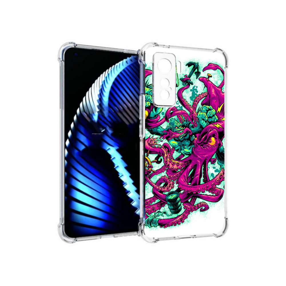 

Чехол MyPads Tocco для Vivo iQOO 5 фиолетовый кракен, Прозрачный, Tocco