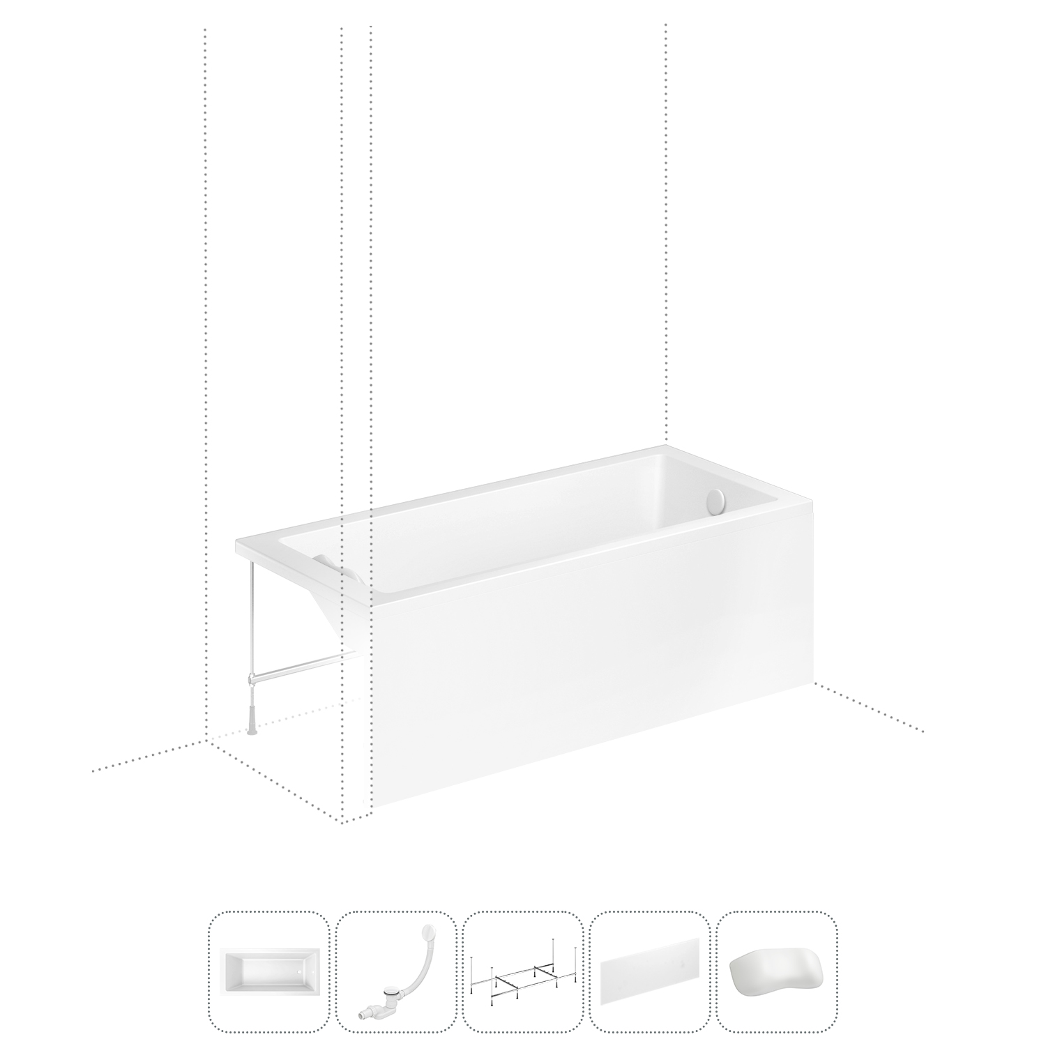 

Акриловая ванна 170x80 см Lavinia Boho Catani 202011659 в наборе 5 в 1, правый разворот, Белый, bath_LB_sifon.Art.2v1