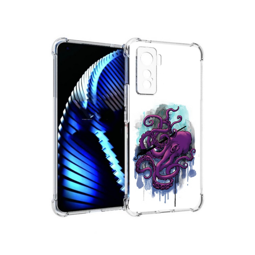 

Чехол MyPads Tocco для Vivo iQOO 5 фиолетовый осьминог, Прозрачный, Tocco