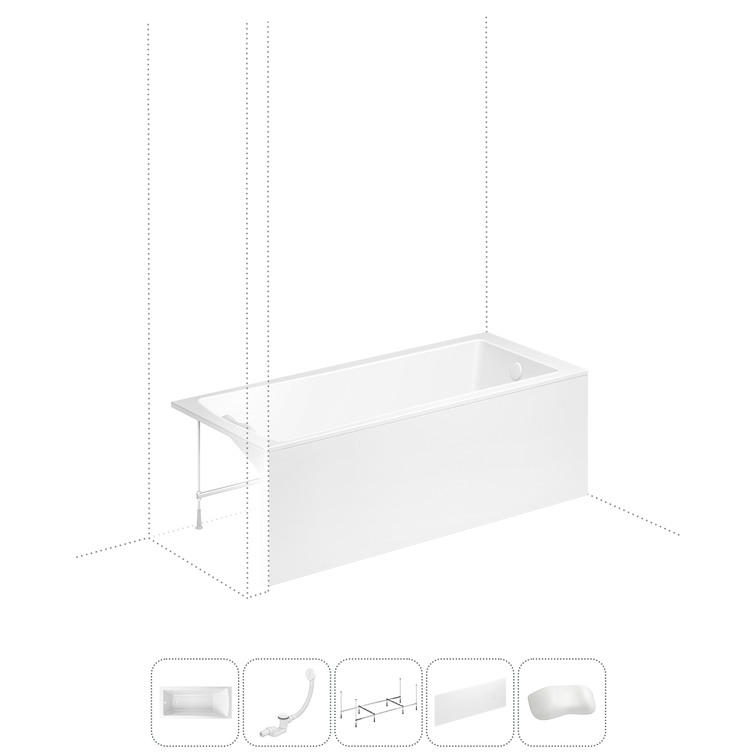 

Акриловая ванна 150x70 см Lavinia Boho One 202011669 в наборе 5 в 1, Белый, bath_LB_sifon.Catani.2v1