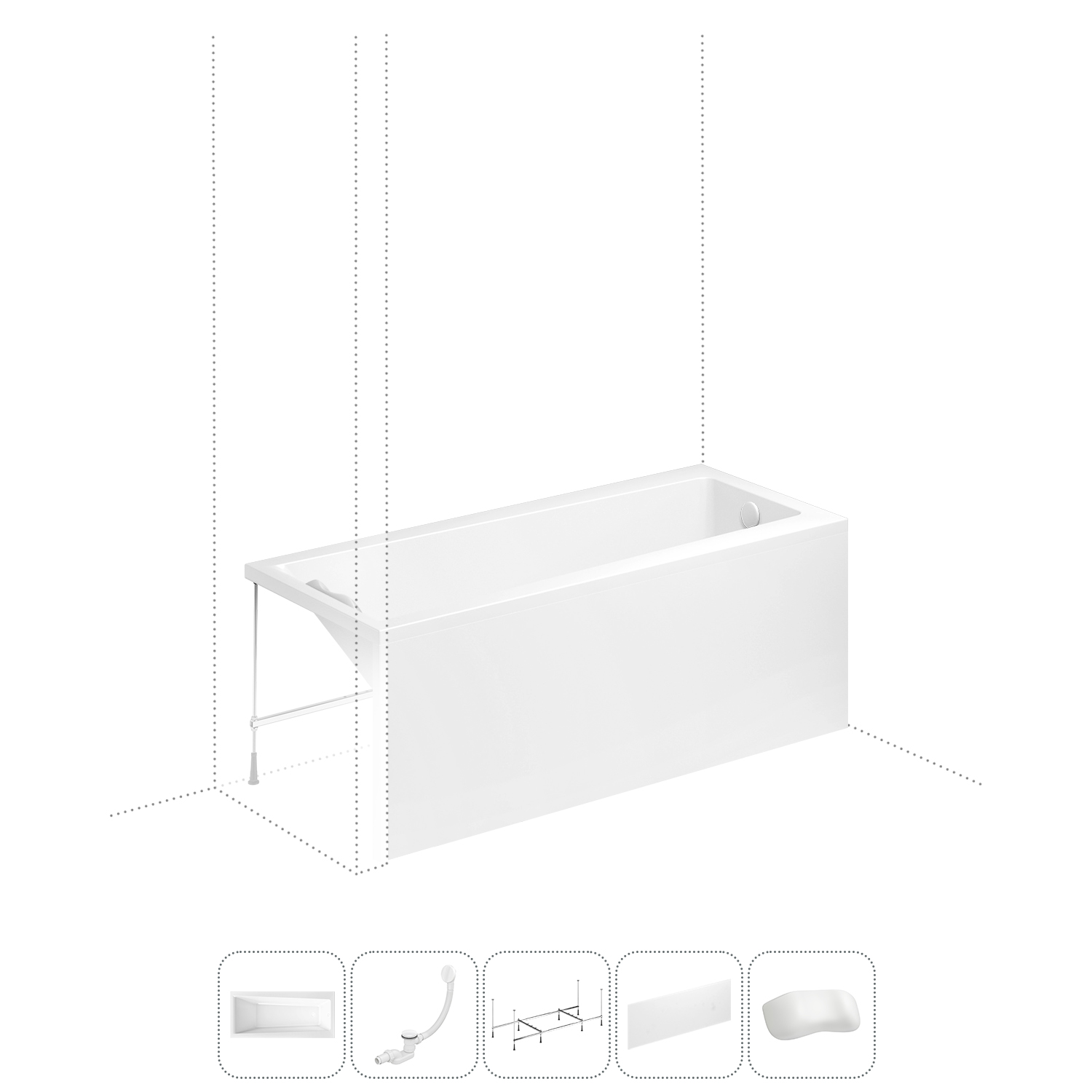 

Акриловая ванна 170x75 см Lavinia Boho Rock 202011678 в наборе 5 в 1, Белый, bath_LB_sifon.One.3v1