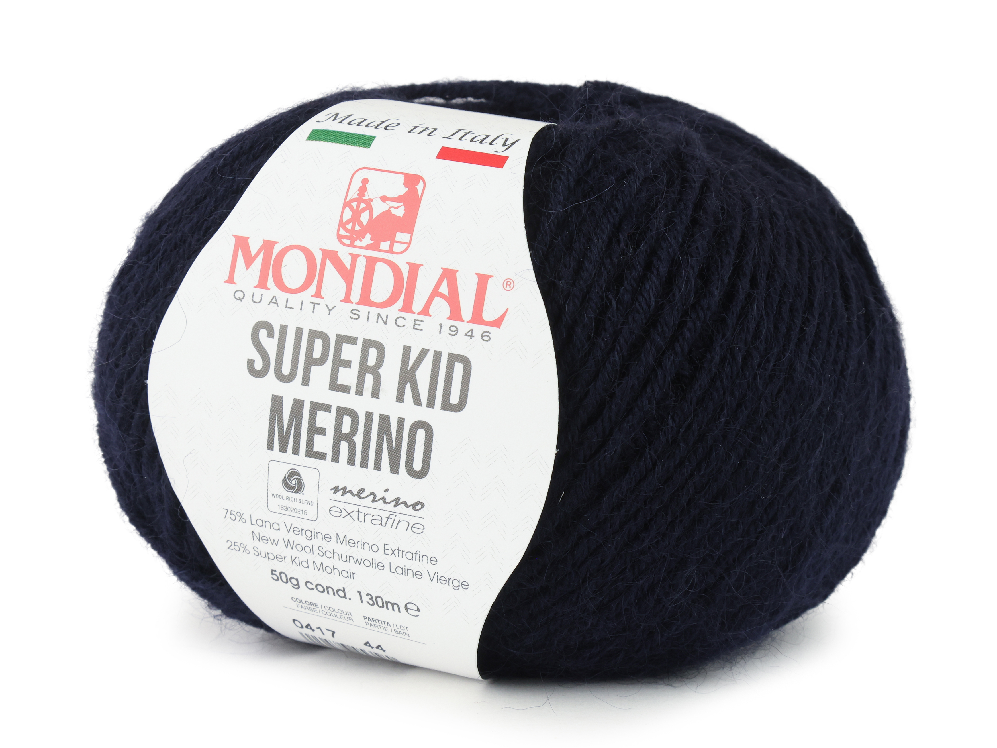 Пряжа для вязания Mondial Super kid merino цвет 417 Тёмно синий 50 гр, 130 м