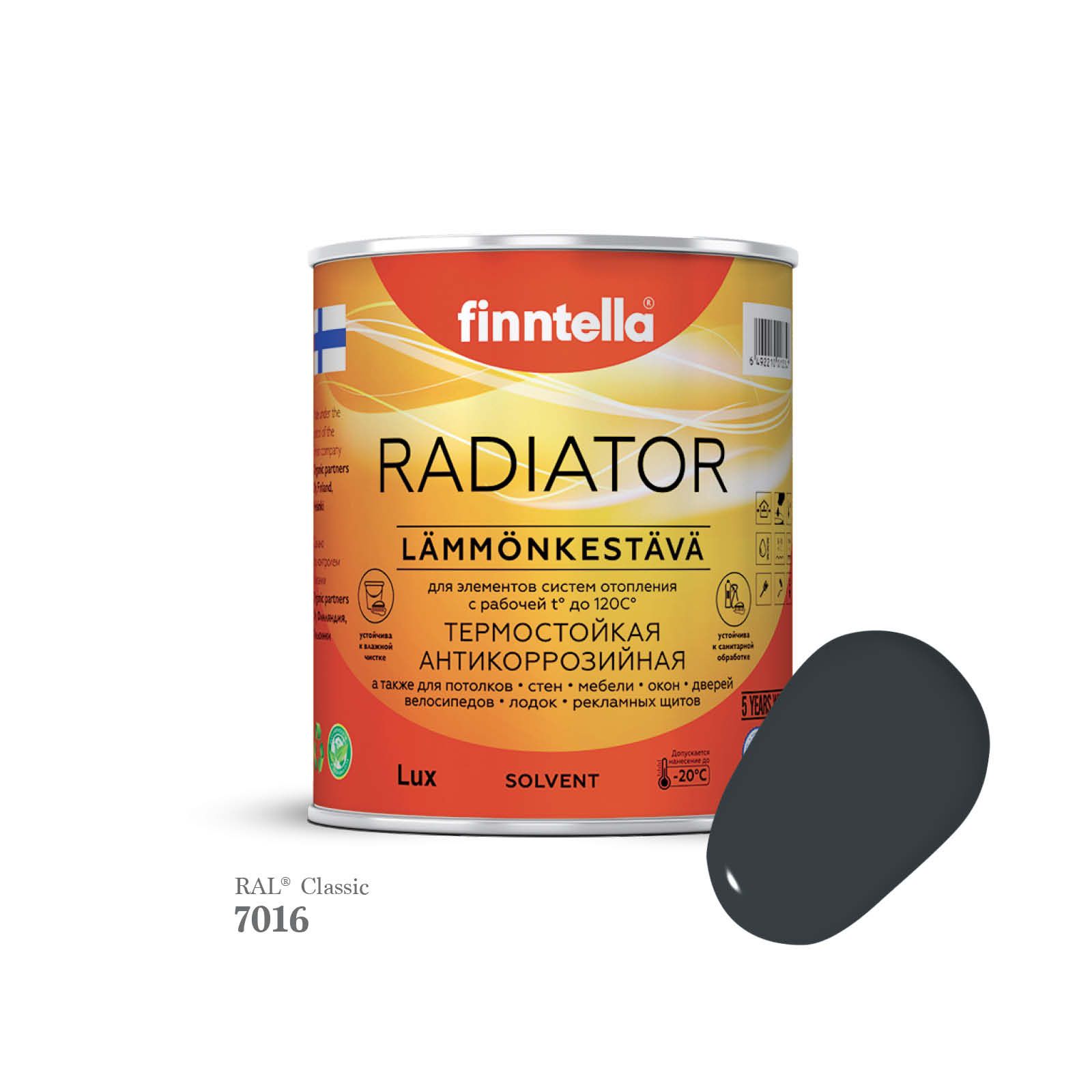 

Краска для радиаторов быстросохнущая финская эмаль FINNTELLA RADIATOR, цвет RAL7016 , 0,9л, Серый, RADIATOR RAL