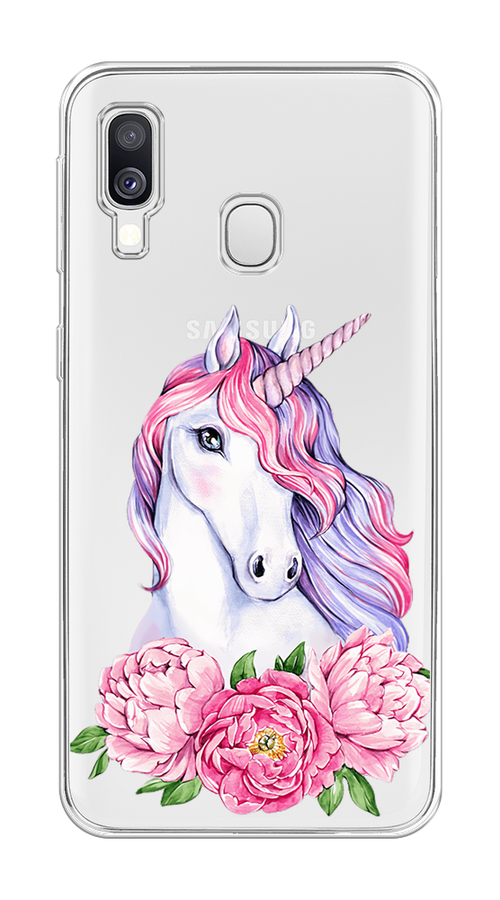 

Чехол на Samsung Galaxy A40 "Единорог с пионами", Розовый;белый;зеленый, 28050-1