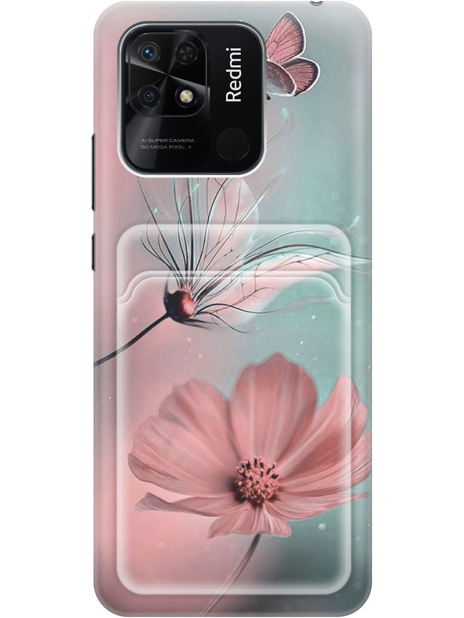 

Силиконовый чехол на Xiaomi Redmi 10C с рисунком "Бабочка и цветы", Голубой;розовый;серый, 20012066