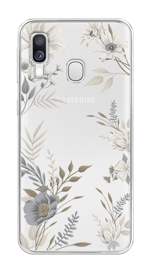 

Чехол на Samsung Galaxy A40 "Цветы сепия", Серый;прозрачный;зеленый;белый, 28050-1