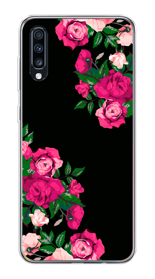 

Чехол на Samsung Galaxy A70 "Розы фуксия", Черный;розовый;зеленый, 28150-1