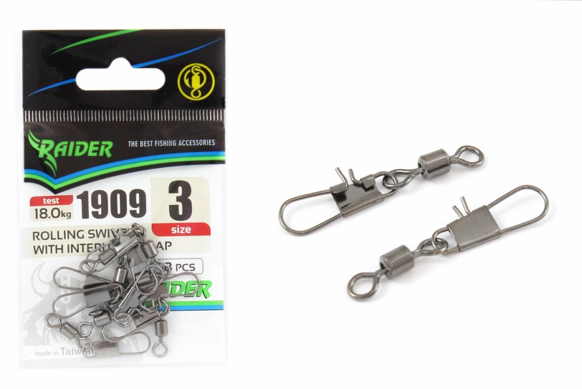 

Карабин с вертлюгом RAIDER ROLLING SWIVEL WITH INTERLOCK SNAP (уп.8шт) №3 (test 18.0кг)