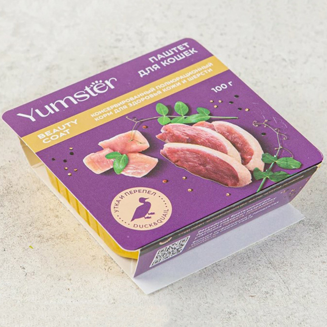 

Влажный корм для кошек Yumster, паштет с уткой и перепелом, 100 г