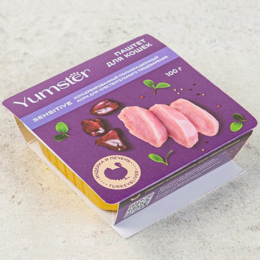 

Влажный корм для кошек Yumster, паштет с индейкой и печенью, 100 г