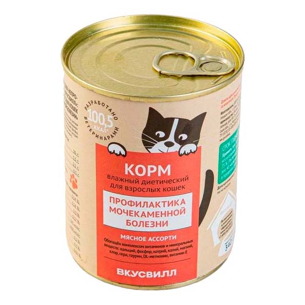 

Влажный корм для кошек ВкусВилл мясное ассорти для профилактики болезни почек 340 г