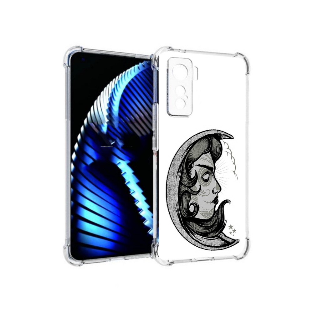 

Чехол MyPads Tocco для Vivo iQOO 5 черно белая луна с лицом, Прозрачный, Tocco