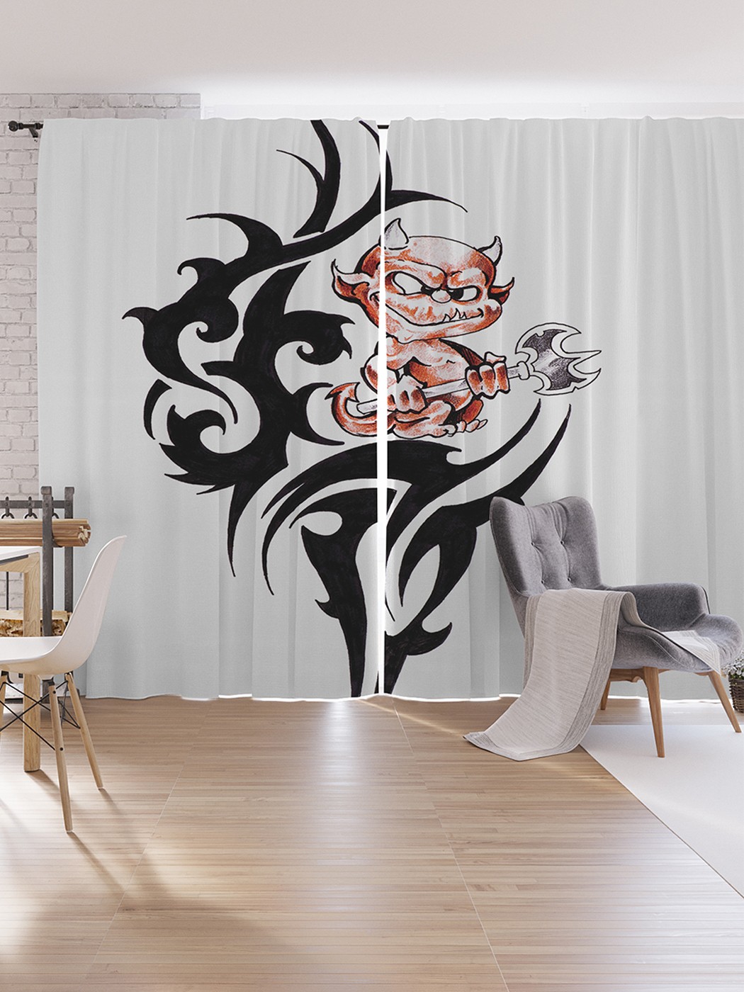 

Шторы под лён JoyArty "Чертенок с топором", серия Oxford DeLux, 340х265 см, Чертенок с топором