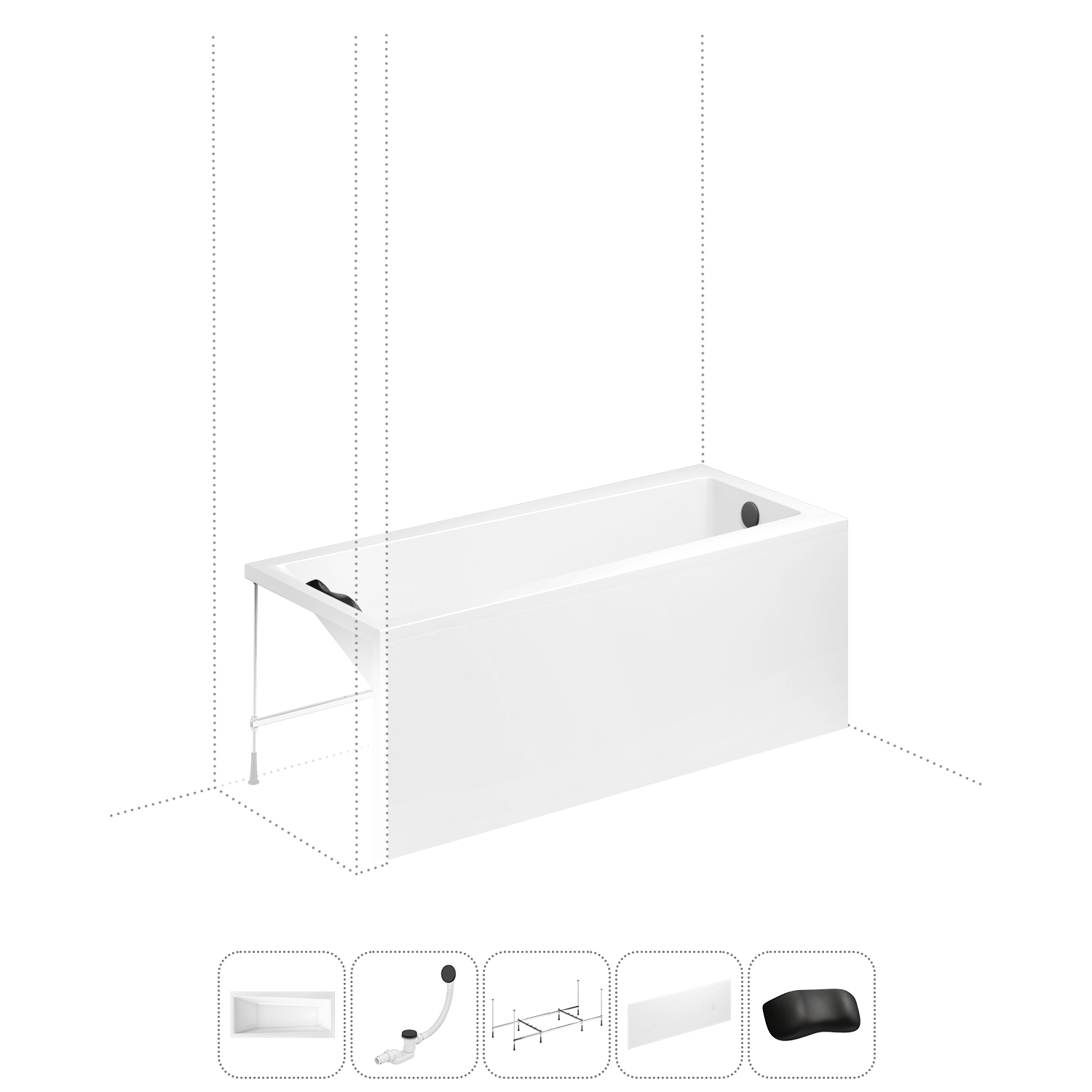 

Акриловая ванна 170x75 см Lavinia Boho Rock 202011724 в наборе 5 в 1, Белый, bath_LB_sifon.Rock.5v1
