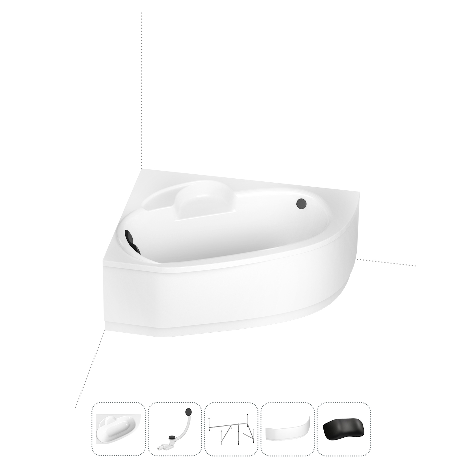 

Угловая ванна акриловая 140x95 Lavinia Boho Bell Pro 202011725 набор 5 в 1, левая, Белый, bath_LB_sifon.Bell Pro.5v1_слив-перелив матовый черный