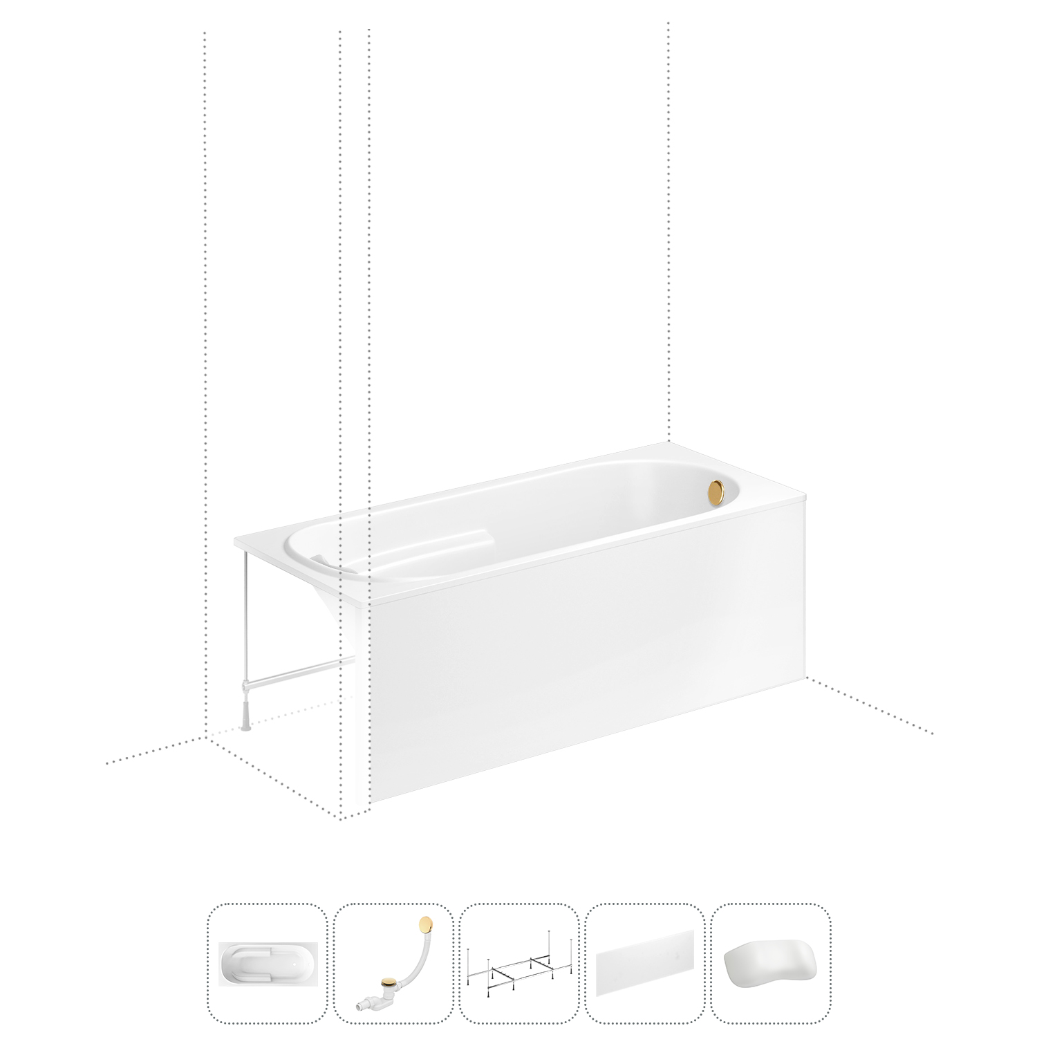 

Акриловая ванна 170x75 см Lavinia Boho Bristol 202011747 в наборе 5 в 1, Белый, bath_LB_sifon.Bell Pro.3v1