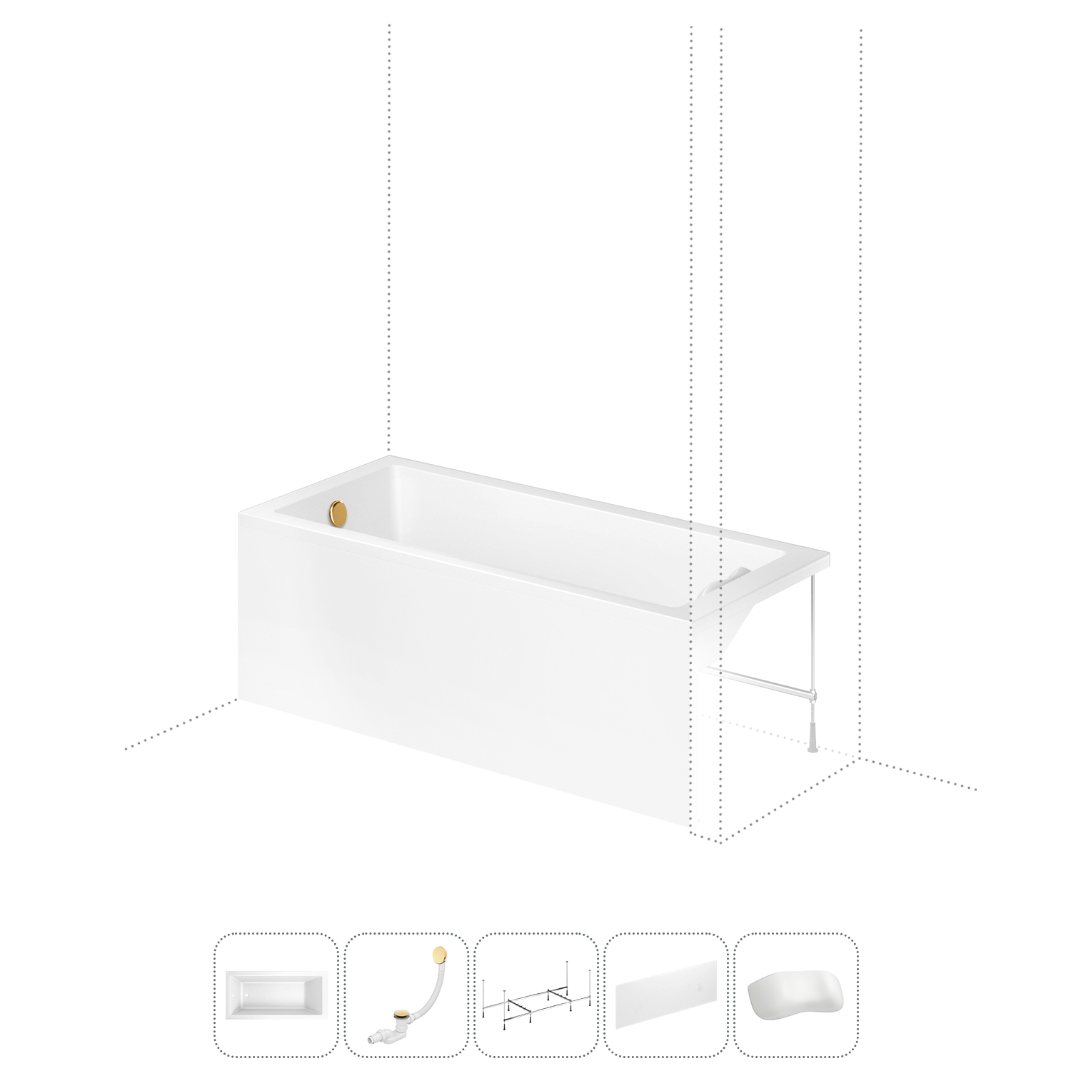 

Акриловая ванна 160x80 см Lavinia Boho Catani 202011748 в наборе 5 в 1, левый разворот, Белый, bath_LB_sifon.Bell Pro.3v1