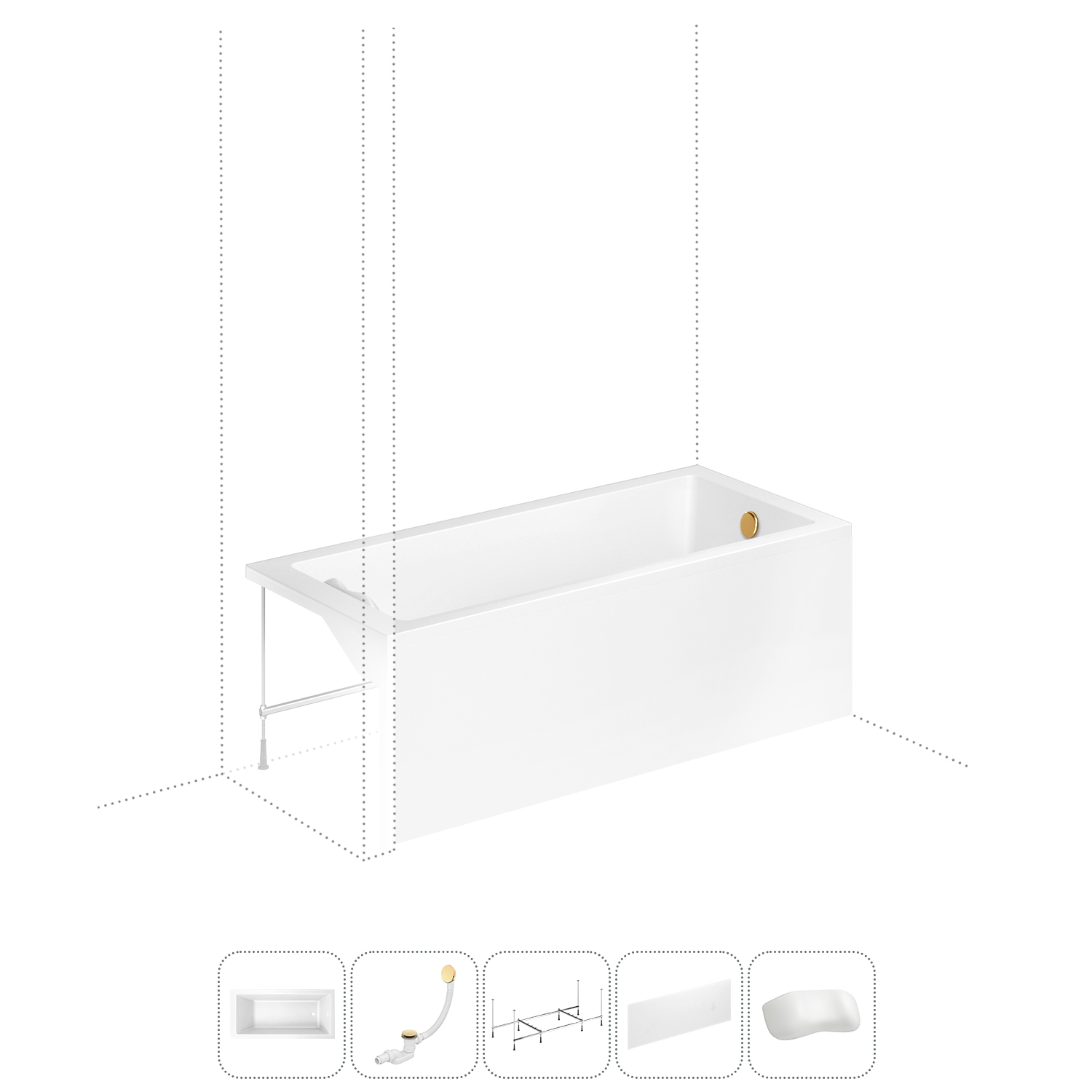 

Акриловая ванна 170x80 см Lavinia Boho Element 202011755 в наборе 5 в 1, Белый, bath_LB_sifon.One.2v1