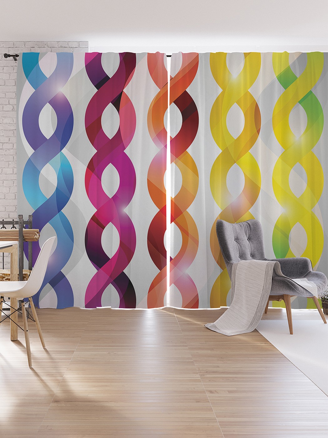 

Шторы под лён JoyArty "Плетеные спирали в красках", серия Oxford DeLux, 340х265 см, Плетеные спирали в красках