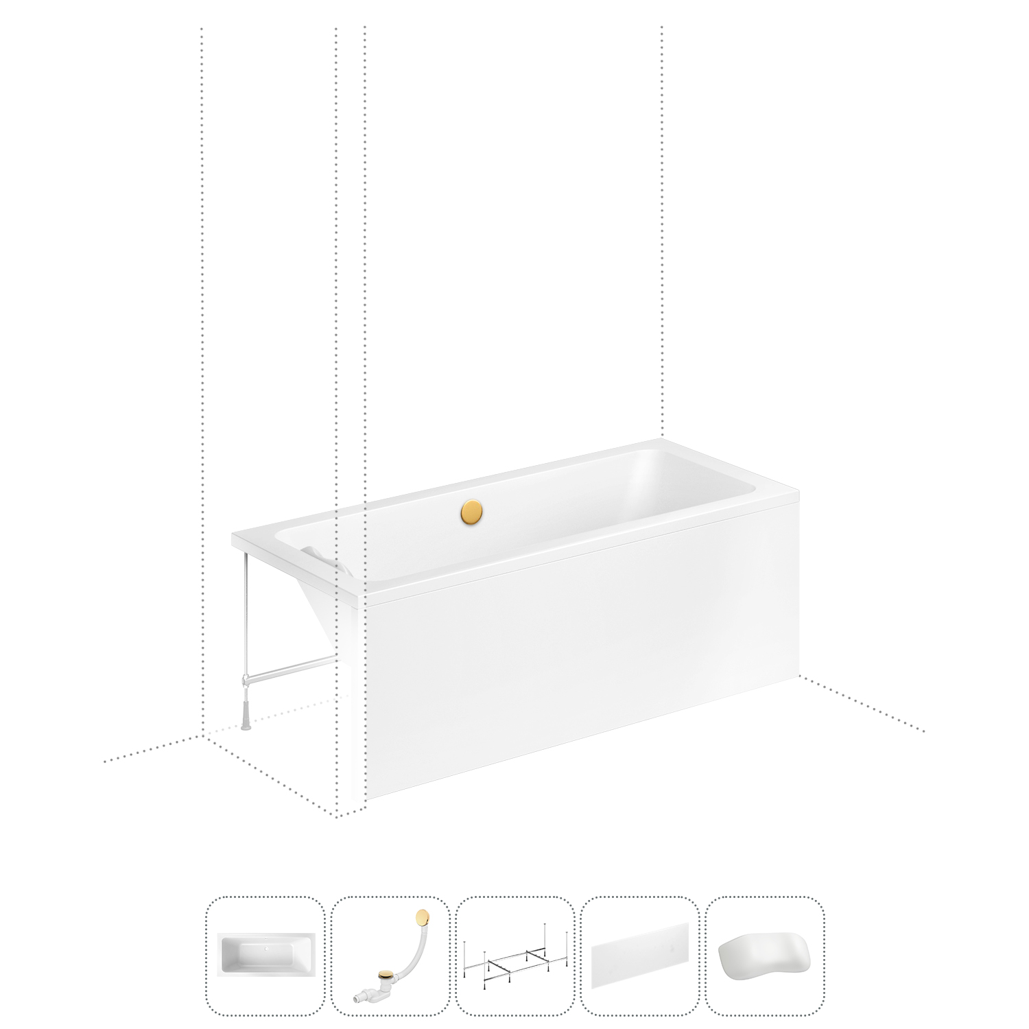 

Акриловая ванна 170x75 см Lavinia Boho Pure 202011766 в наборе 5 в 1, Белый, bath_LB_sifon.Bell Pro.2v1