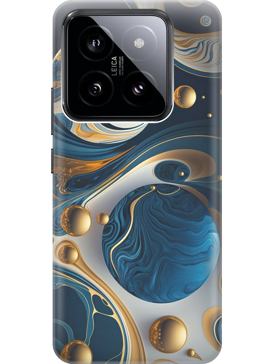 

Силиконовый чехол на Xiaomi 14 Pro с рисунком "Сине-золотые фигуры", Желтый;синий, 20012090