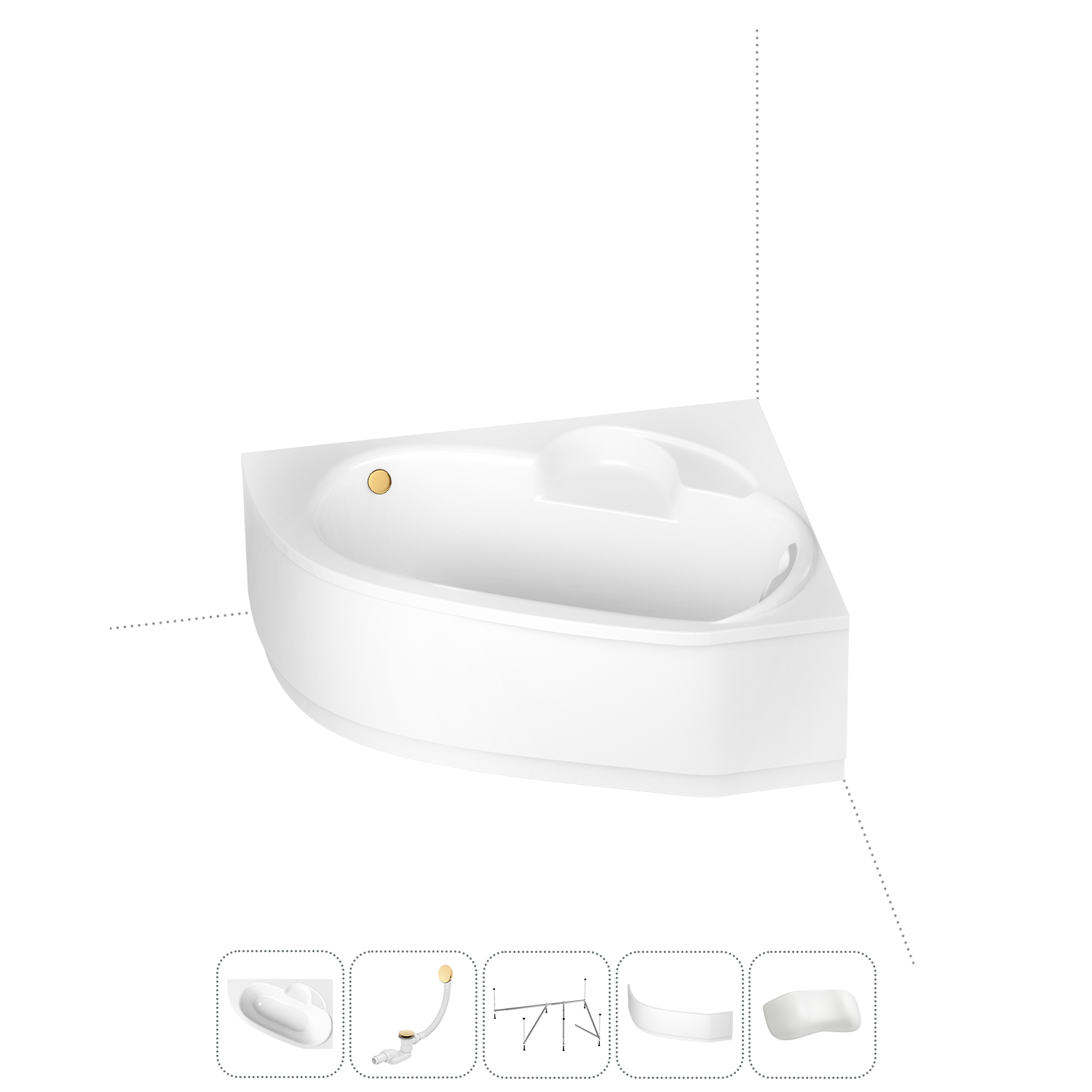 

Угловая ванна акриловая 170x110 Lavinia Boho Bell Pro 202011778 набор 5 в 1, правая, Белый, bath_LB_sifon.Evan.3v1
