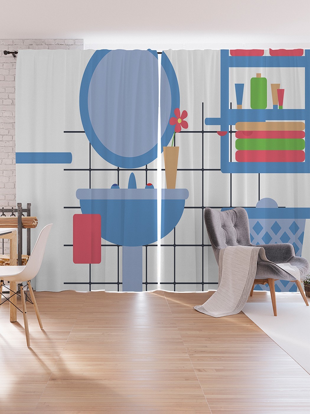 

Шторы под лён JoyArty "Ванная комната", серия Oxford DeLux, 340х265 см, Ванная комната