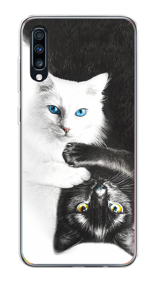 

Чехол на Samsung Galaxy A70 "Коты Инь-Янь", Черный;белый;голубой, 28150-1