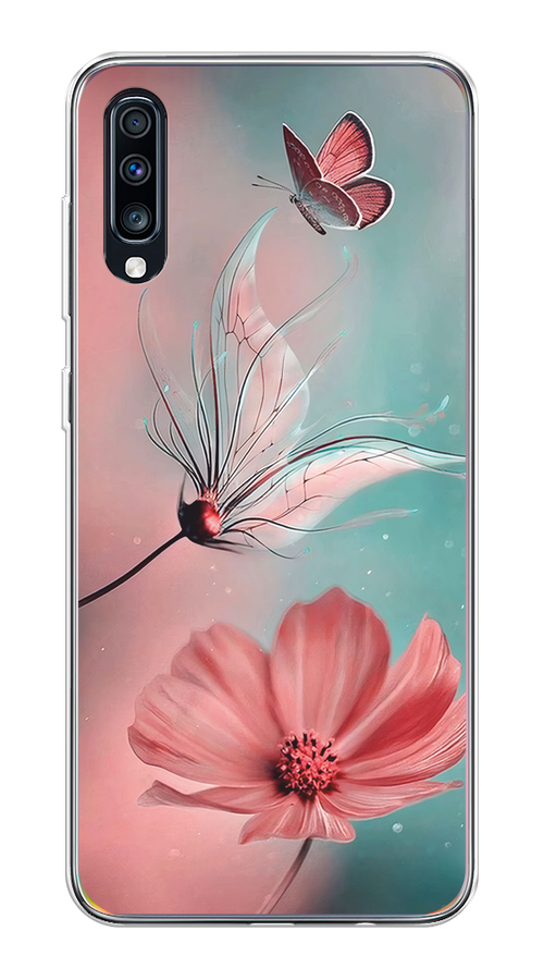 

Чехол на Samsung Galaxy A70 "Бабочка и цветок", Голубой;розовый, 28150-1