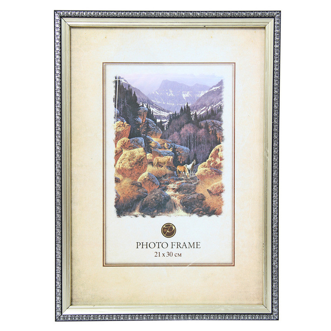 

Фоторамка пластиковая 21x30, кружево/(серебро) 60068