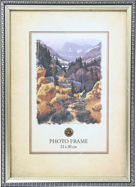 

Фоторамка пластиковая 21x30, кружево/(серебро) 60068