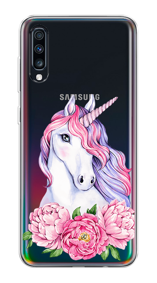 

Чехол на Samsung Galaxy A70 "Единорог с пионами", Розовый;белый;зеленый, 28150-1