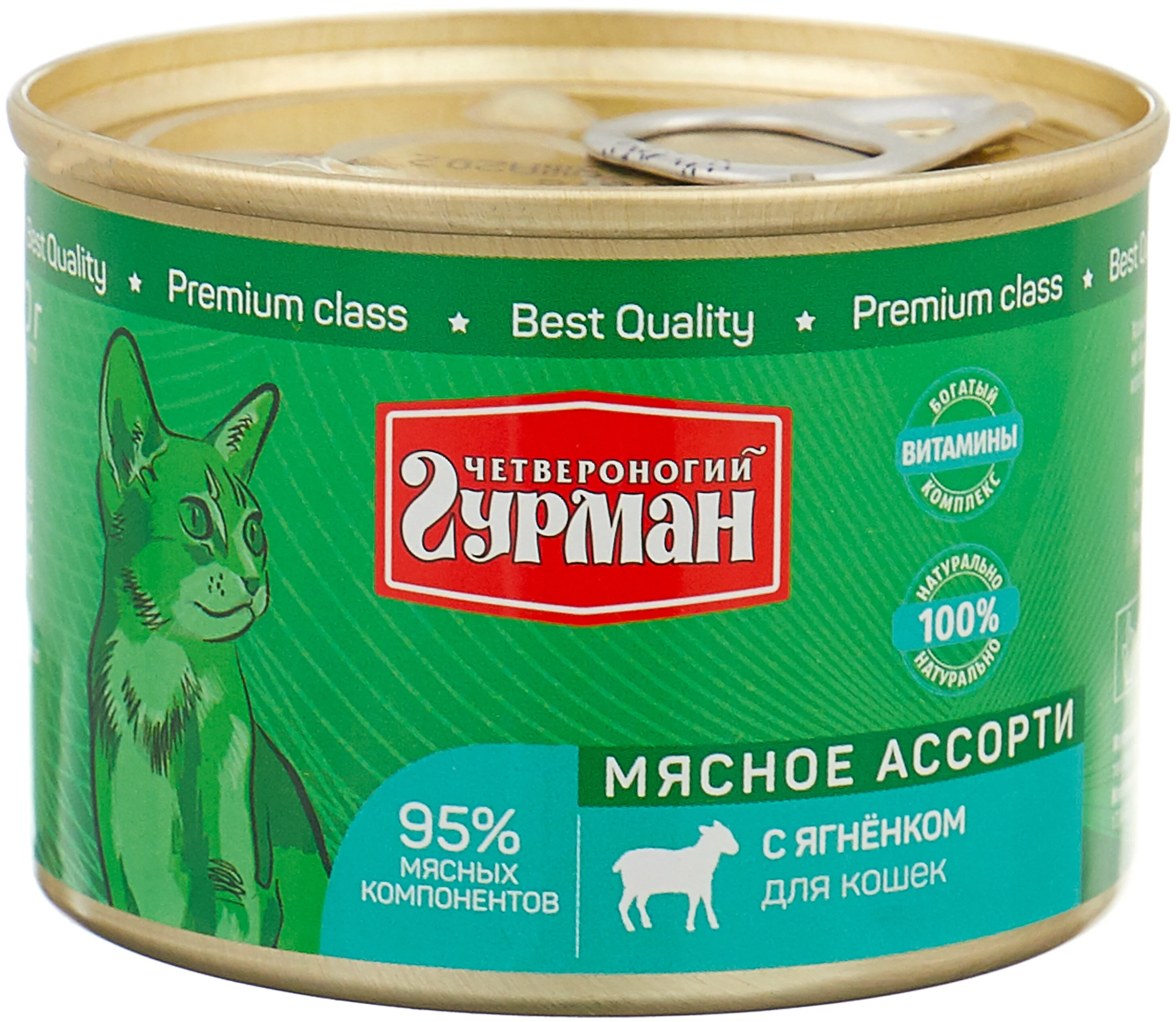 

Консервы для кошек Четвероногий Гурман Мясное ассорти, ягненок, 12шт по 190г, Мясное ассорти