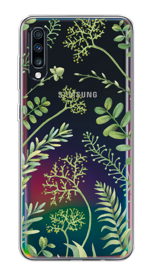 

Чехол на Samsung Galaxy A70 "Green Leaves", Зеленый;прозрачный, 28150-1