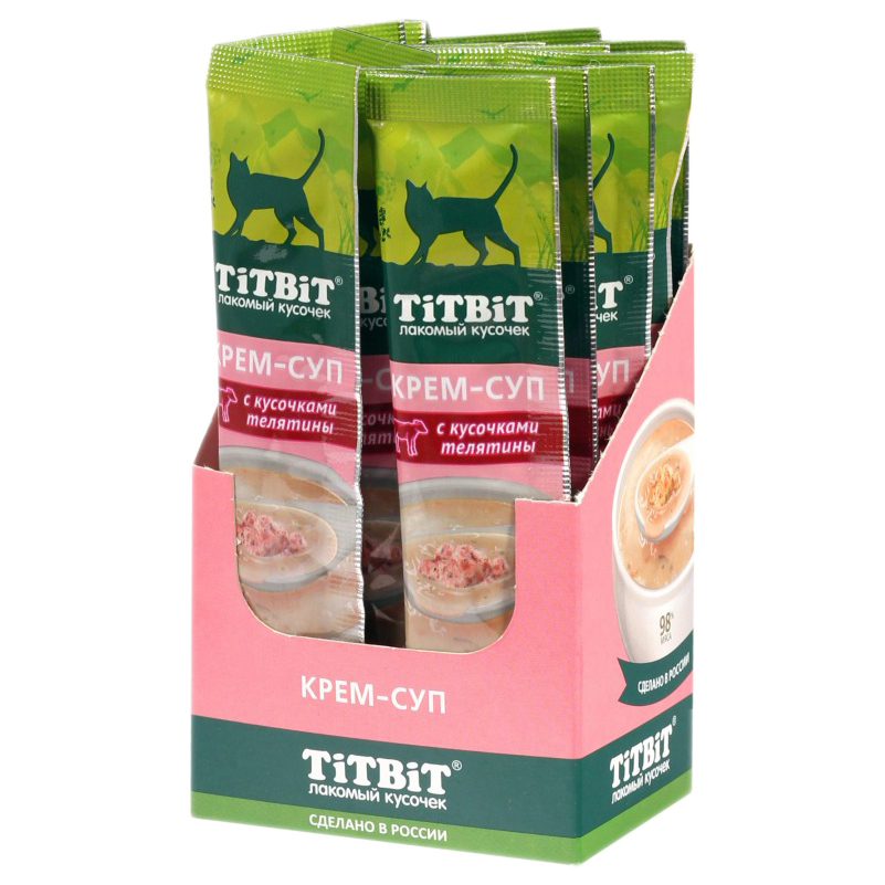 

Лакомство для кошек TiTBiT Лакомый кусочек крем-суп с телятиной 16 шт по 10 г
