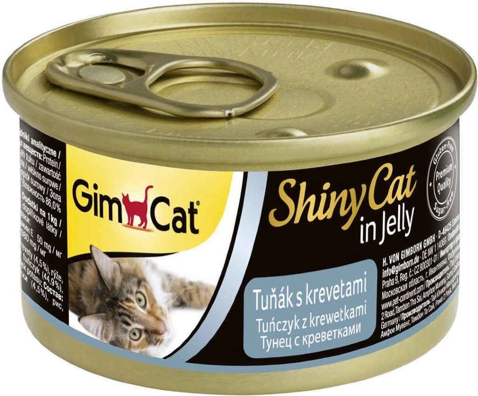 фото Влажный корм для кошек gimcat shinycat , тунец, креветки, 24шт, 70г