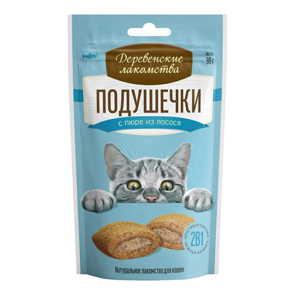 

Лакомство для кошек Деревенские лакомства Чистим зубы Подушечки с кремом из лосося 30 г